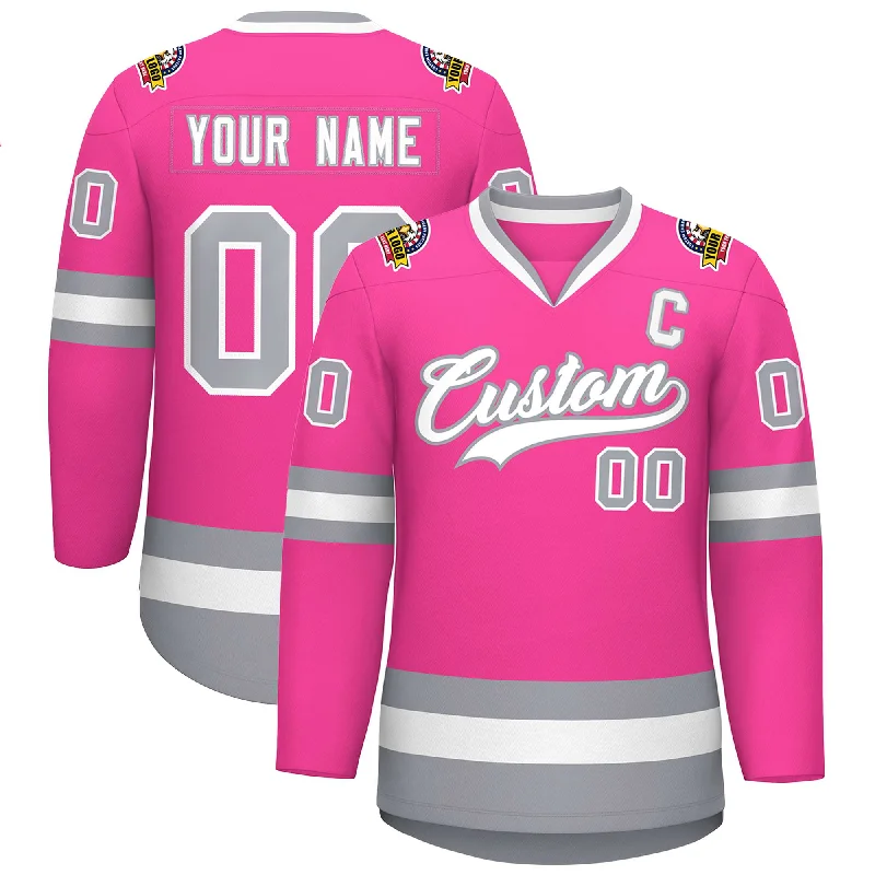 Custom Pink White-Gray Classic Style Hockey Jersey Masculine Men's 