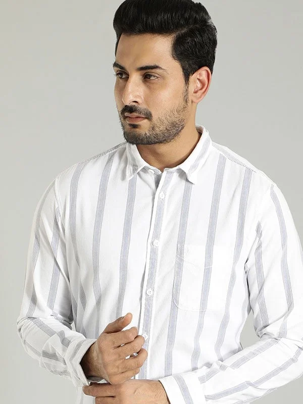 Men Striped Full Sleeve Cotton Shirt Artistic Men's Hand