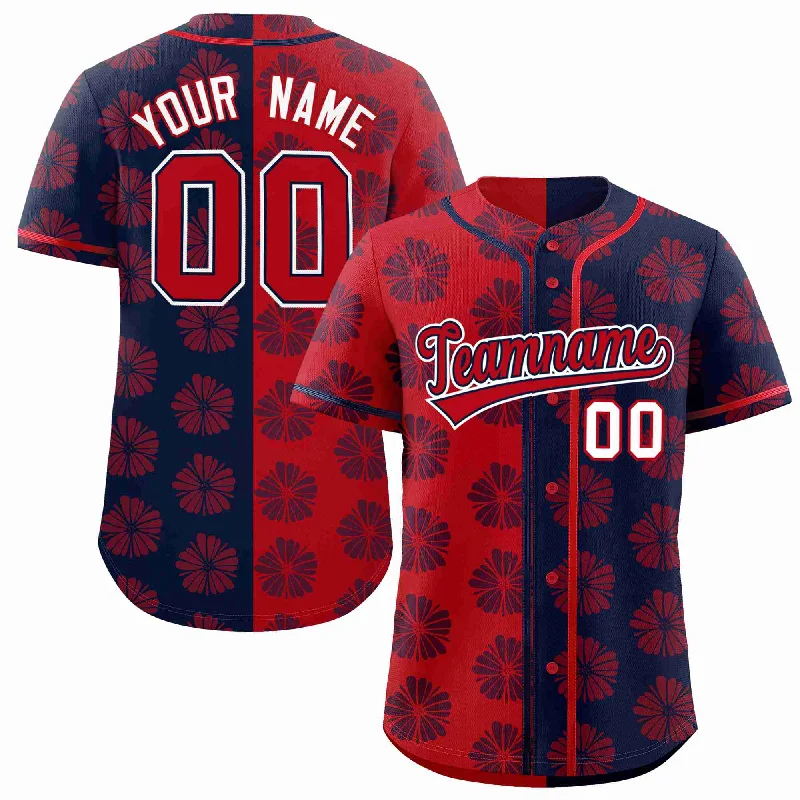 Custom Red Navy Split Fashion Flower Graffiti Pattern Authentic Baseball Jersey Refined Men's Classic 