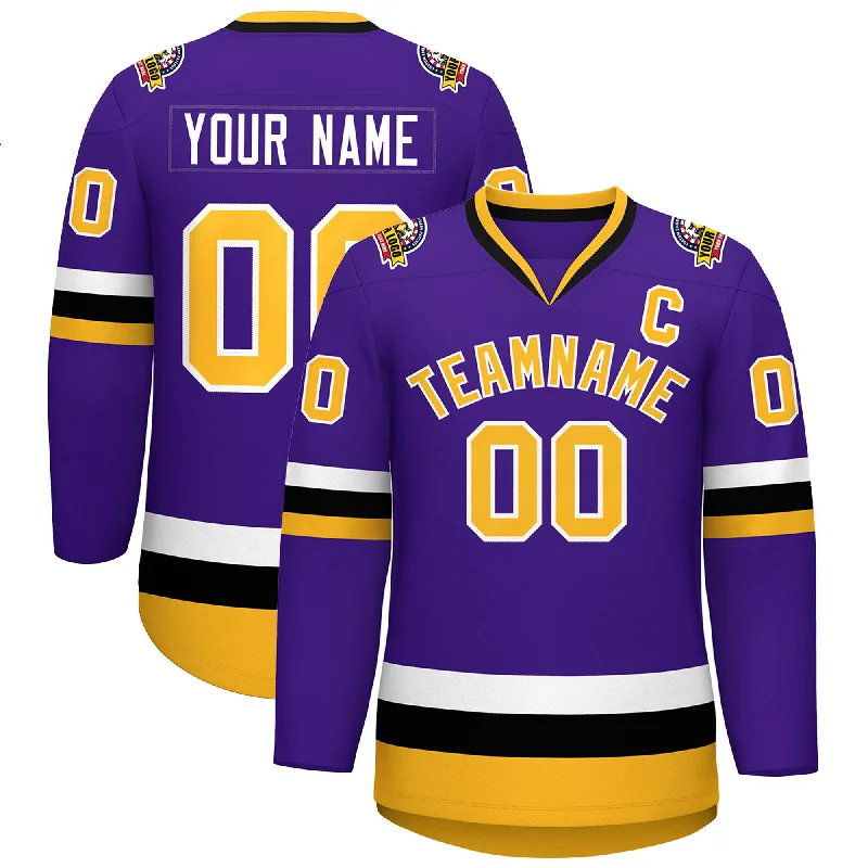 Custom Purple Gold-White Classic Style Hockey Jersey Lumberjack