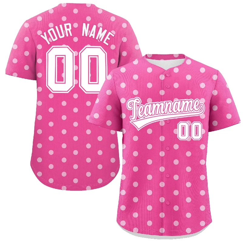 Custom Pink White Personalized Polka Dot Graffiti Pattern Authentic Baseball Jersey Sophisticated Men's French