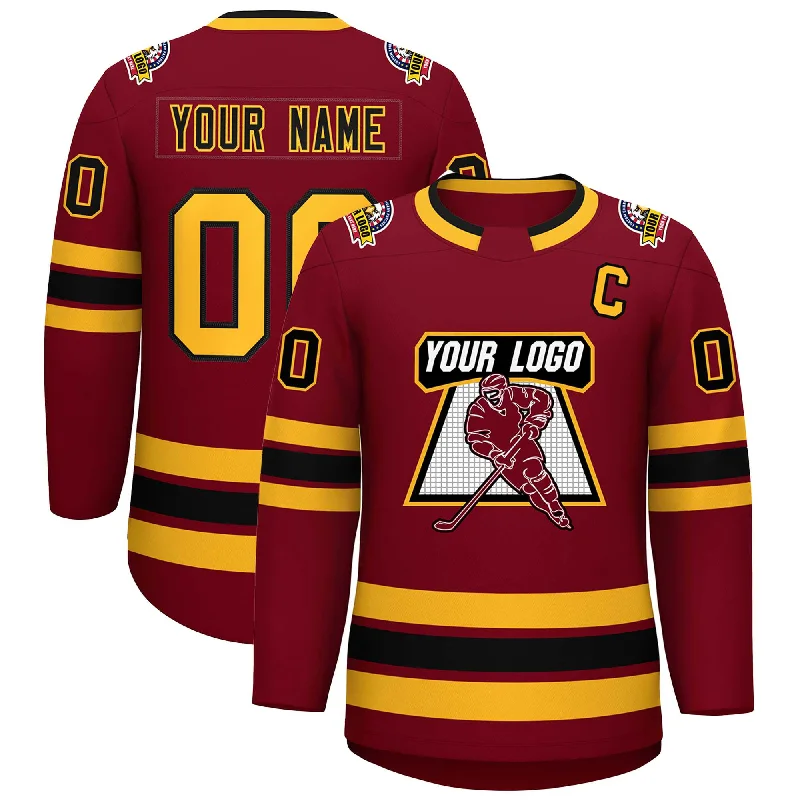 Custom Crimson Black-Gold Classic Style Hockey Jersey Street