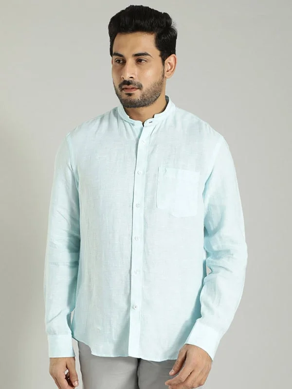 Men Solid Full Sleeve Linen Shirt Laid