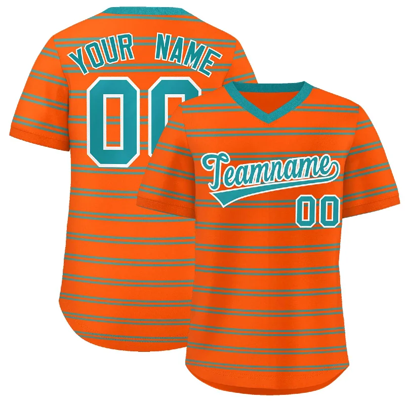 Custom Orange Aqua Personalized Horizontal Stripe Authentic Pullover Baseball Jersey Unique Men's Upcycled