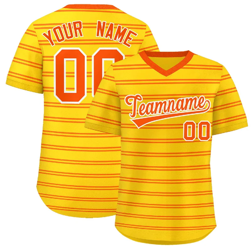 Custom Gold Orange Personalized Horizontal Stripe Authentic Pullover Baseball Jersey Adventure