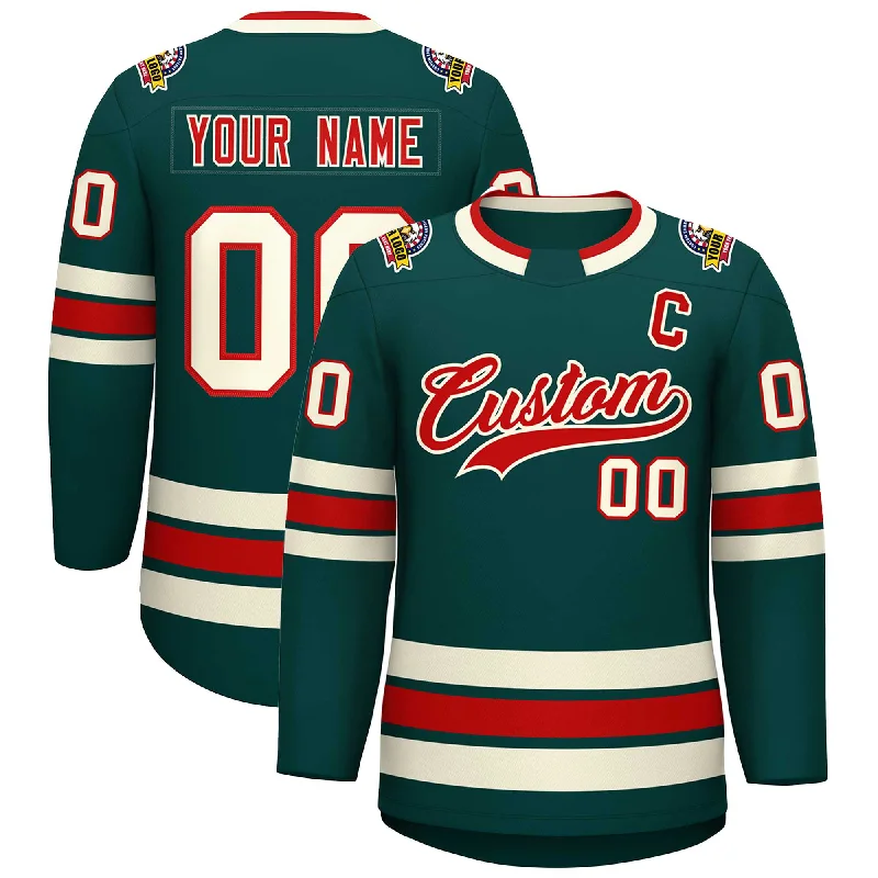 Custom Midnight Green Red-Khaki Classic Style Hockey Jersey Unique Men's Patch