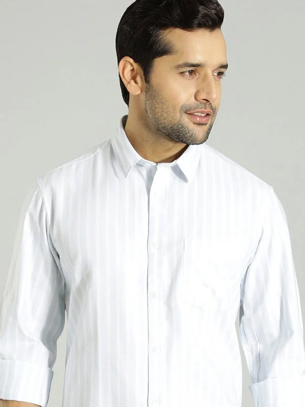 Men Striped Full Sleeve Cotton Blend Shirt Cool Men's Skate