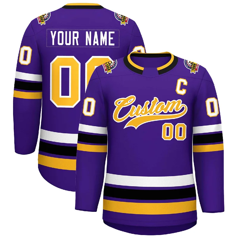 Custom Purple Gold-White Classic Style Hockey Jersey Youthful Men's Anime