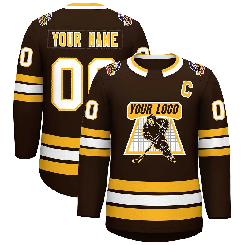 Custom Brown Gold-White Classic Style Hockey Jersey Cclassic Men's Tweed