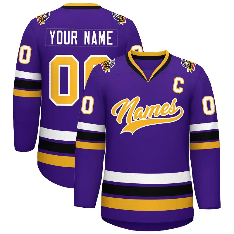 Custom Purple Gold-White Classic Style Hockey Jersey Beach