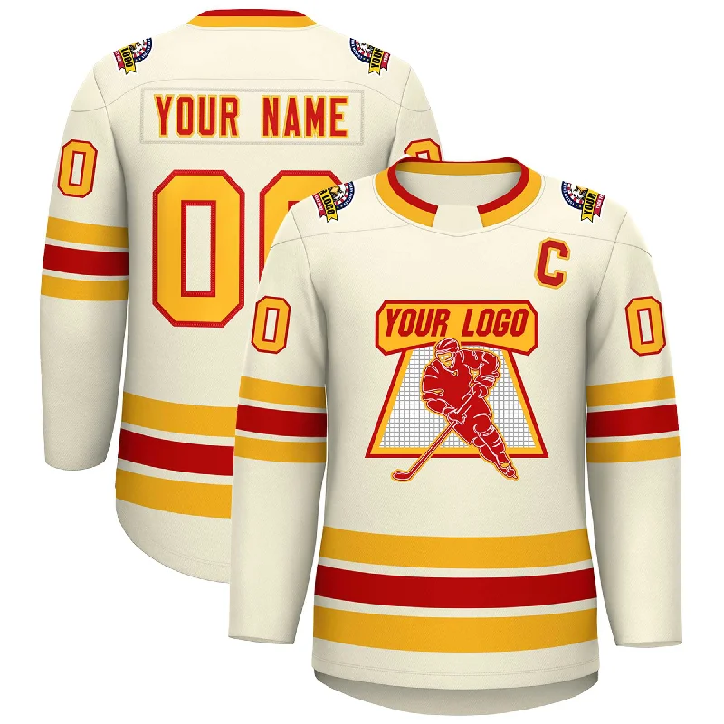 Custom Khaki Red-Gold Classic Style Hockey Jersey Traditional Men's Country