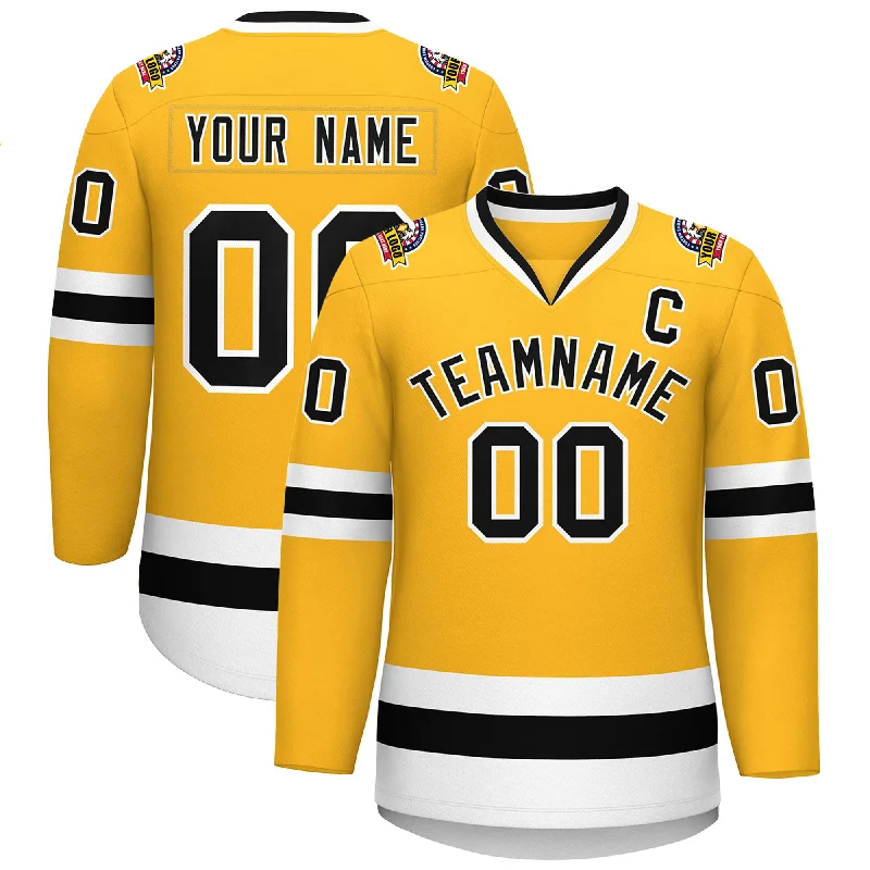 Custom Gold Black-White Classic Style Hockey Jersey Dapper Men's 1920S