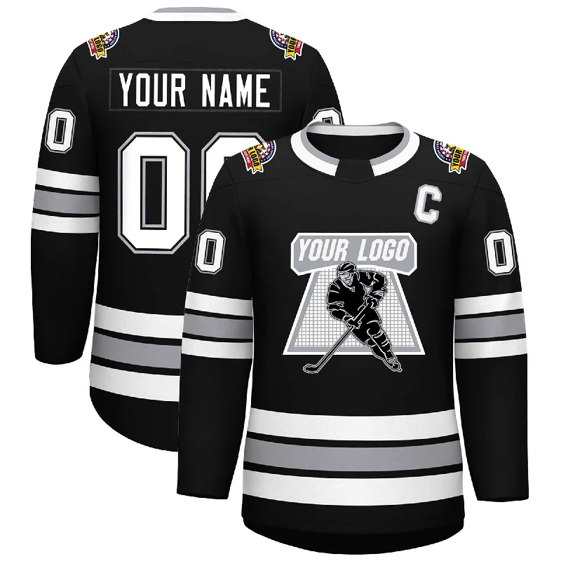 Custom Black White Black-Gray Classic Style Hockey Jersey Practical Men's Multi