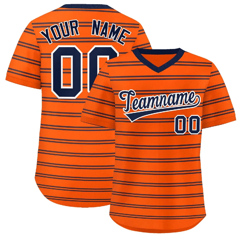 Custom Orange Navy Personalized Horizontal Stripe Authentic Pullover Baseball Jersey Luxurious Men's High