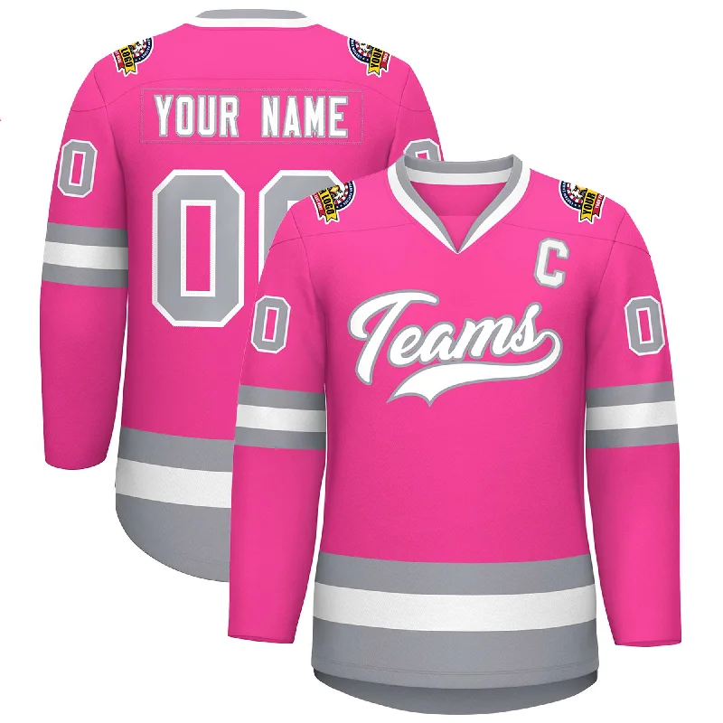 Custom Pink White-Gray Classic Style Hockey Jersey Dynamic Men's Moto