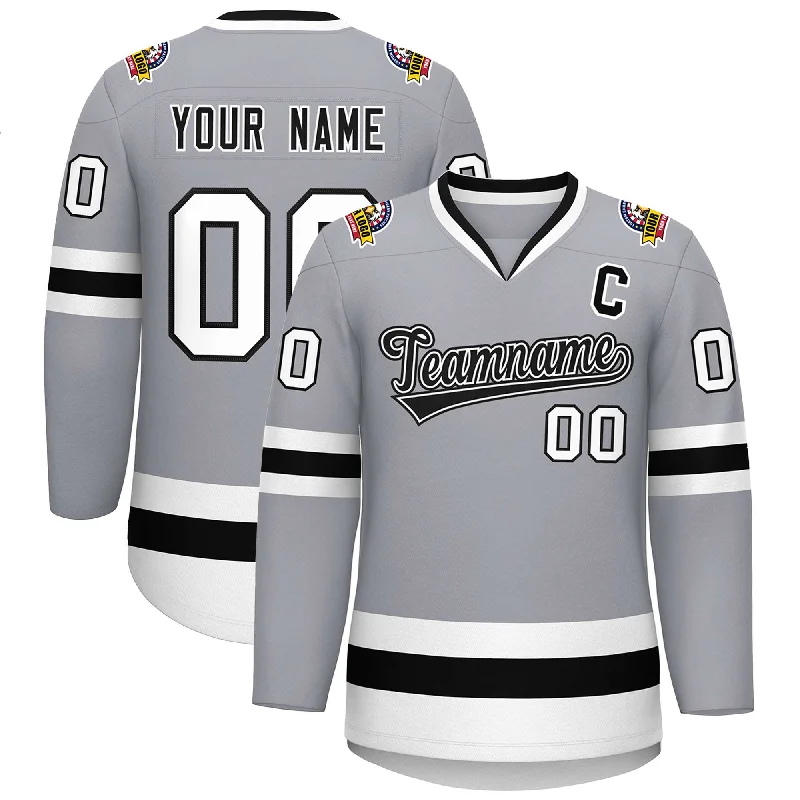 Custom Gray Black White-Black Classic Style Hockey Jersey Modern Men's Tech