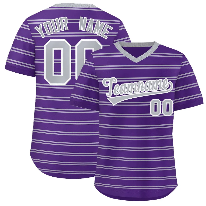 Custom Purple Gray Personalized Horizontal Stripe Authentic Pullover Baseball Jersey Tailored