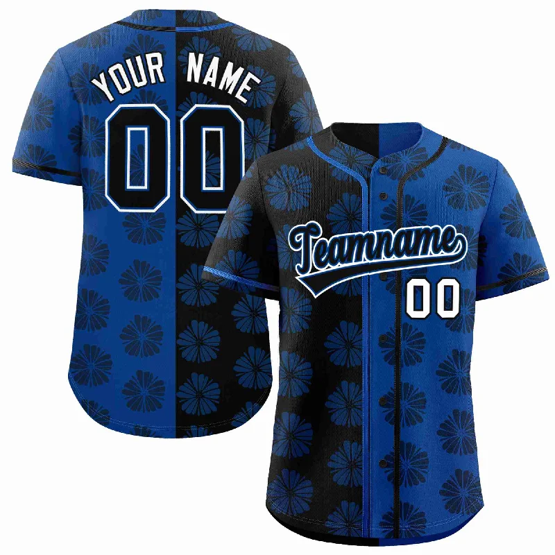 Custom Black Royal Split Fashion Flower Graffiti Pattern Authentic Baseball Jersey Cool Men's Skate