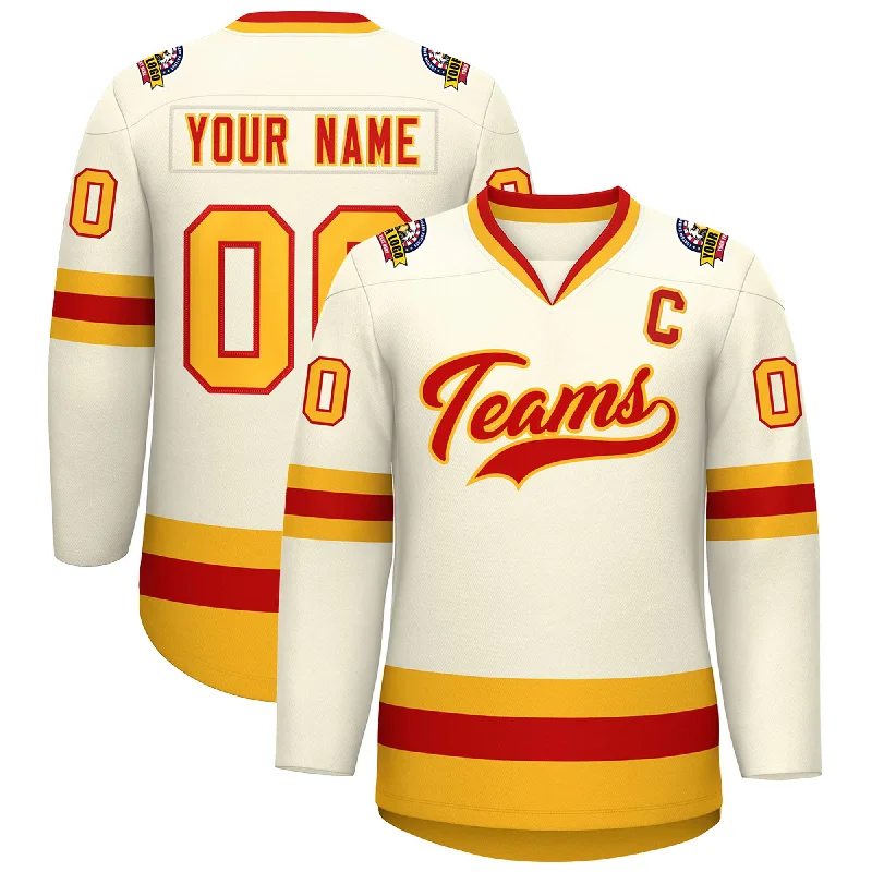 Custom Khaki Red-Gold Classic Style Hockey Jersey Street