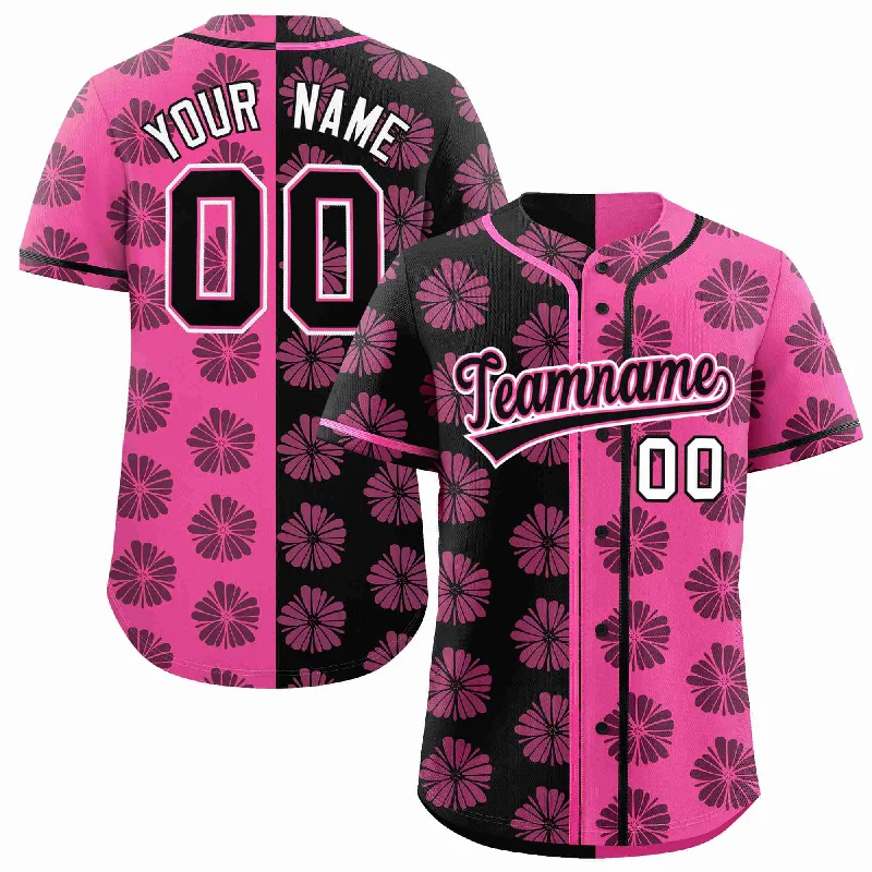 Custom Black Pink Split Fashion Flower Graffiti Pattern Authentic Baseball Jersey Bold Men's Statement