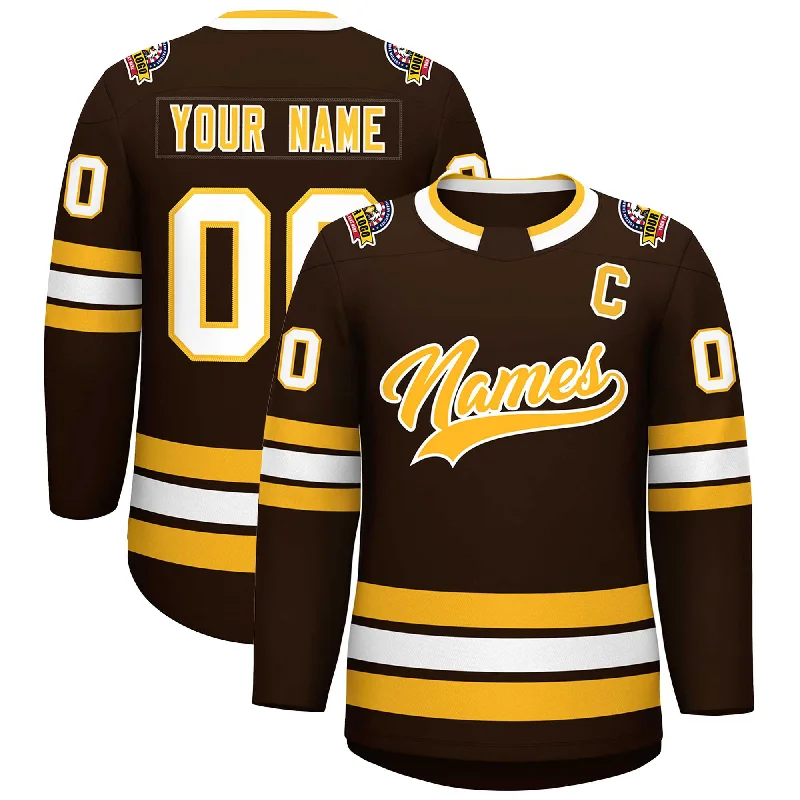 Custom Brown Gold-White Classic Style Hockey Jersey Gym