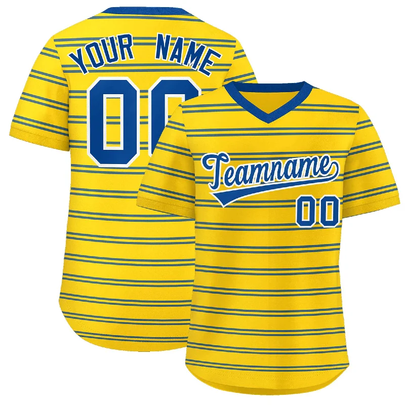 Custom Gold Royal Personalized Horizontal Stripe Authentic Pullover Baseball Jersey Luxurious Men's High