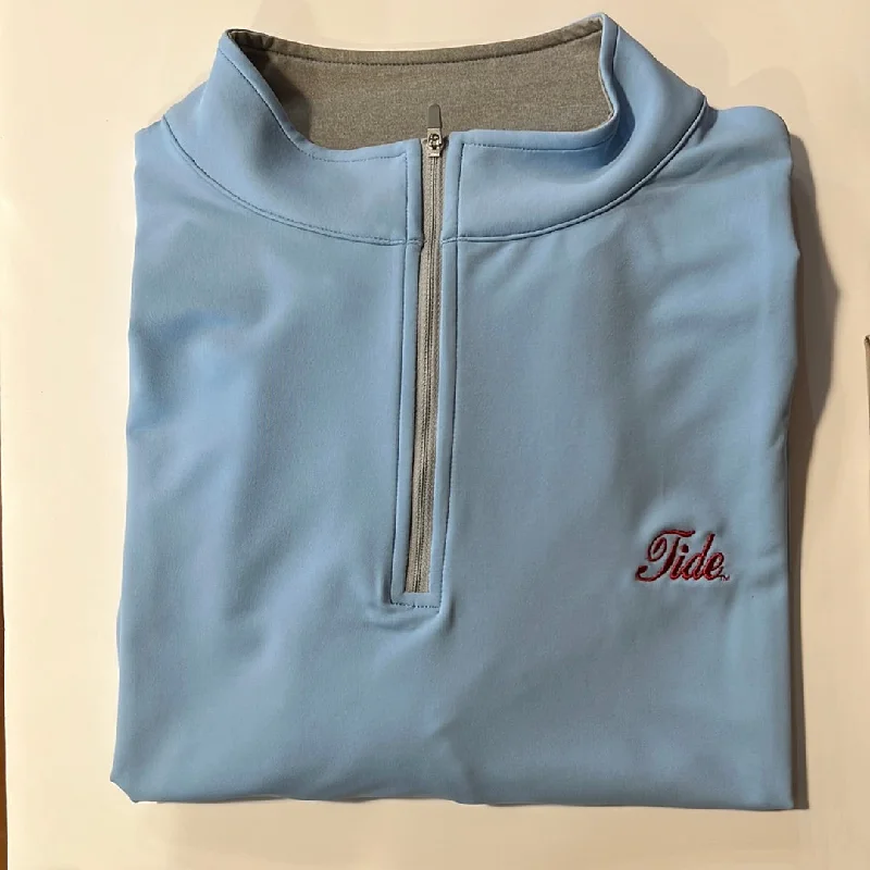 Peter Millar Cottage Blue Solid Perth Quarter Zip (Tide Script) Classic Men's Pin