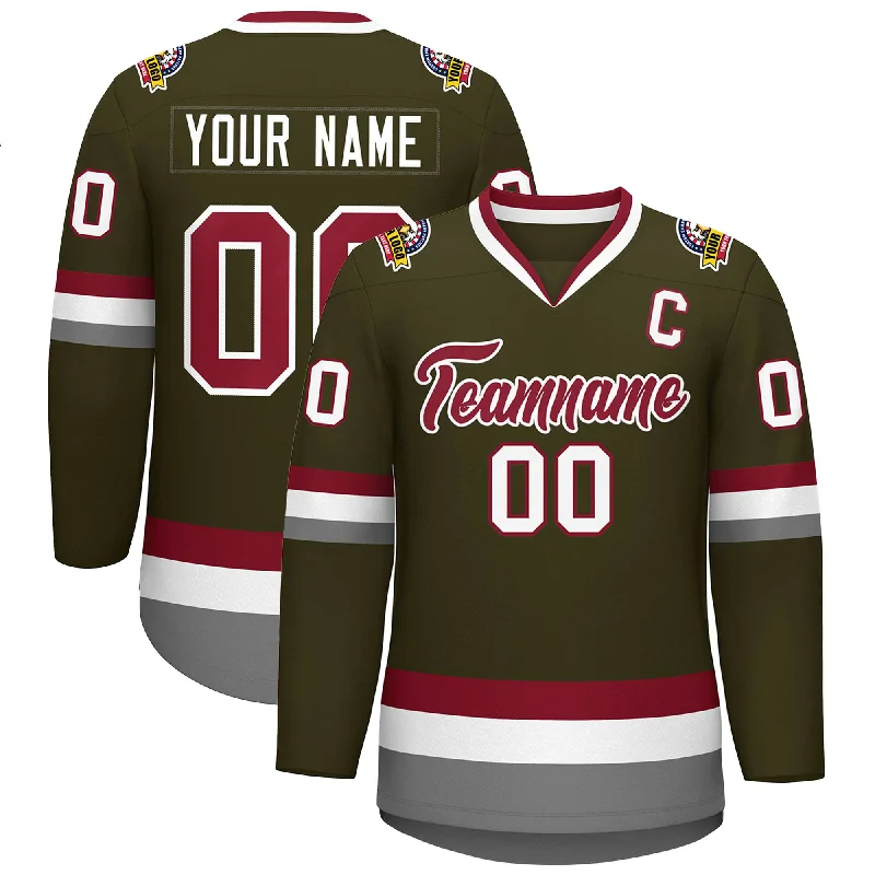 Custom Olive Crimson-White Classic Style Hockey Jersey Confident Men's High