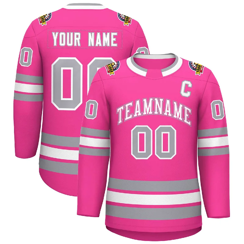 Custom Pink White Pink-Gray Classic Style Hockey Jersey Traditional Men's Wool