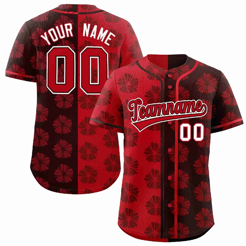 Custom Red Brown Split Fashion Flower Graffiti Pattern Authentic Baseball Jersey Rugged Men's Outdoor 