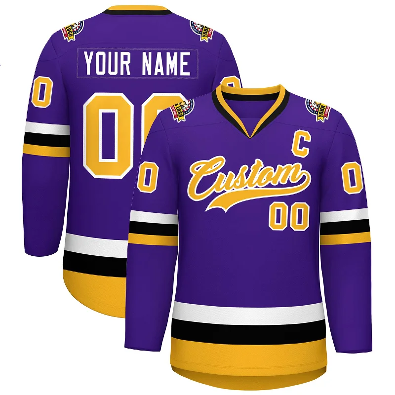 Custom Purple Gold-White Classic Style Hockey Jersey Vintage Men's 1970S Disco