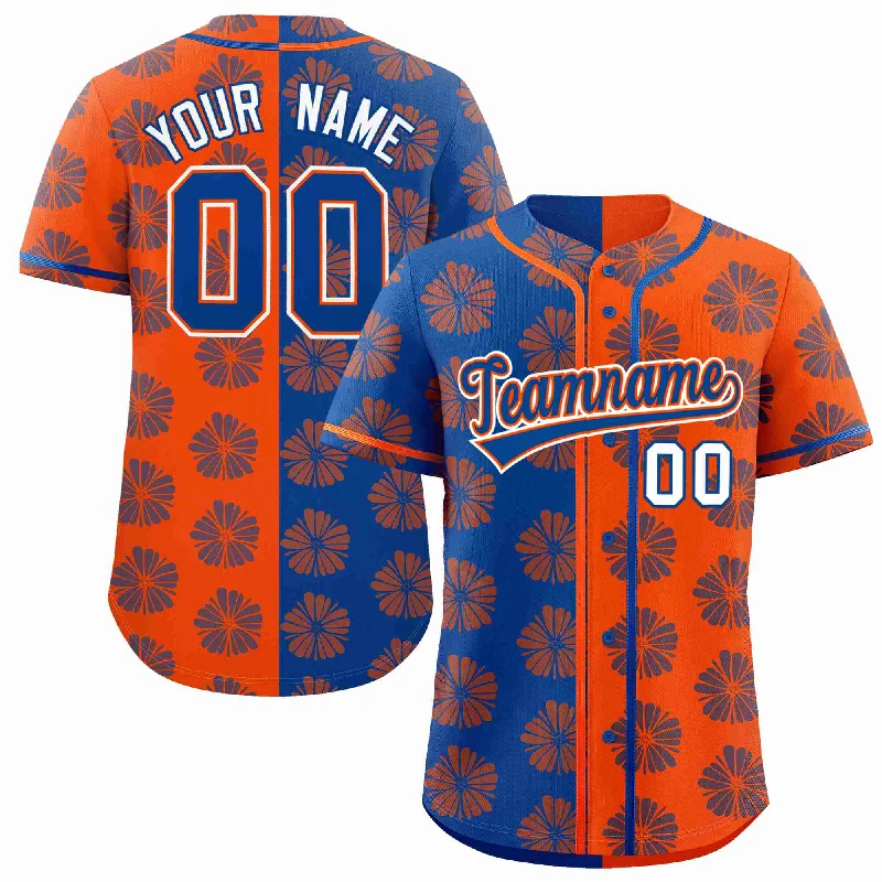 Custom Royal Orange Split Fashion Flower Graffiti Pattern Authentic Baseball Jersey Casual Men's Loose