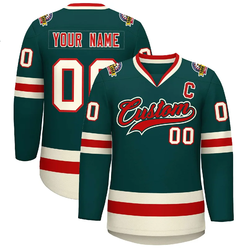 Custom Midnight Green Red Midnight Green-Khaki Classic Style Hockey Jersey Bohemian Men's Free