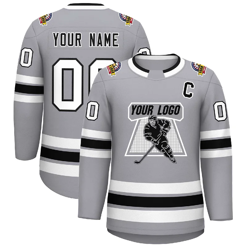 Custom Gray Black White-Black Classic Style Hockey Jersey Stylish Men's Tropical 