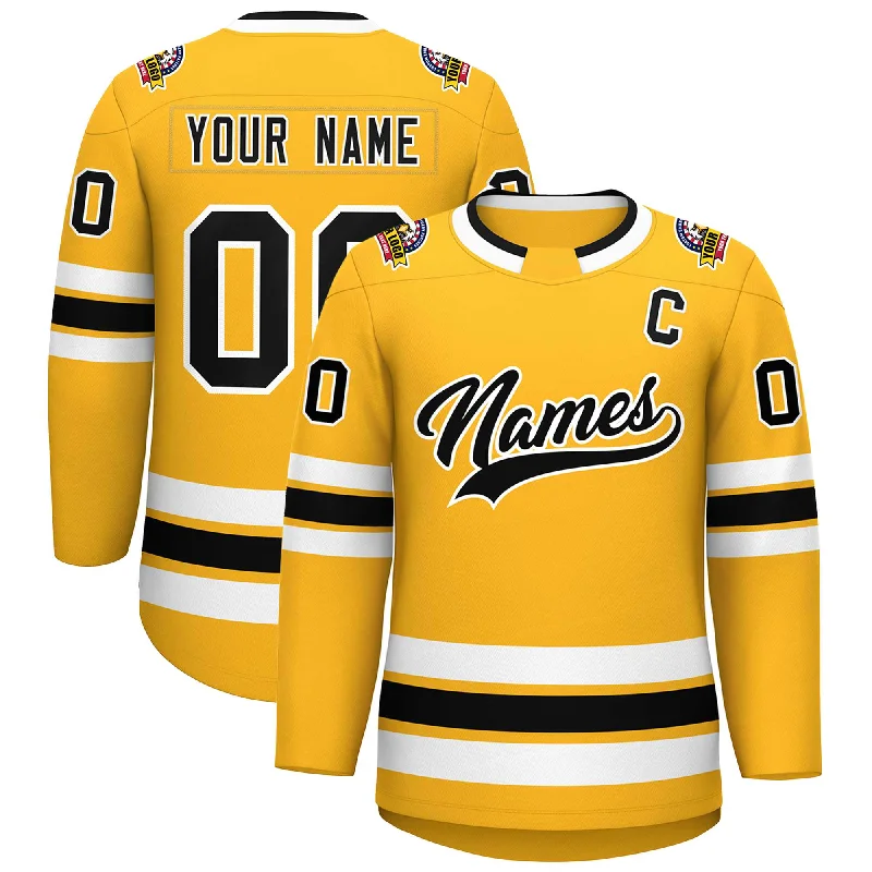 Custom Gold Black-White Classic Style Hockey Jersey Sophisticated Men's French