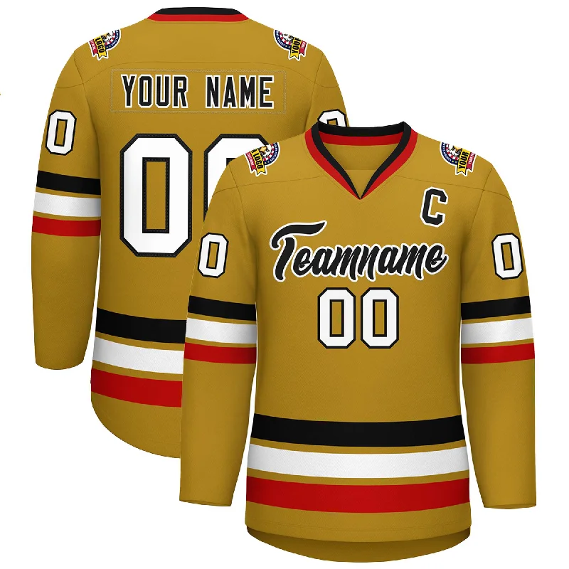 Custom Old Gold Black-White Classic Style Hockey Jersey Artistic Men's Avant