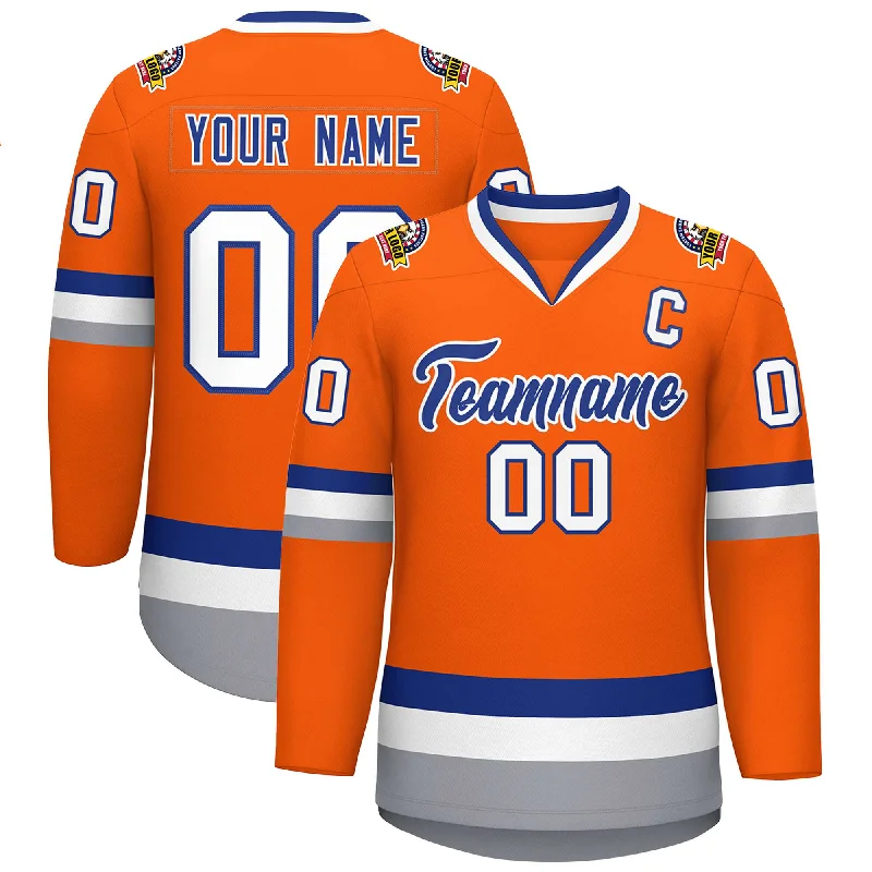 Custom Orange Royal-White Classic Style Hockey Jersey Youthful Men's Anime