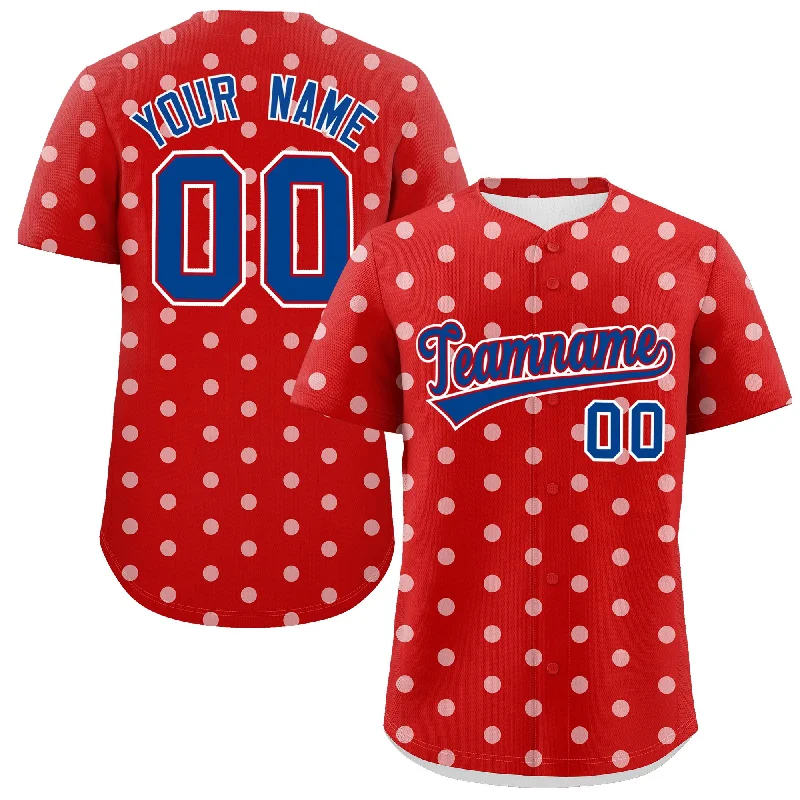 Custom Red White Personalized Polka Dot Graffiti Pattern Authentic Baseball Jersey Sleek Men's Contemporary 