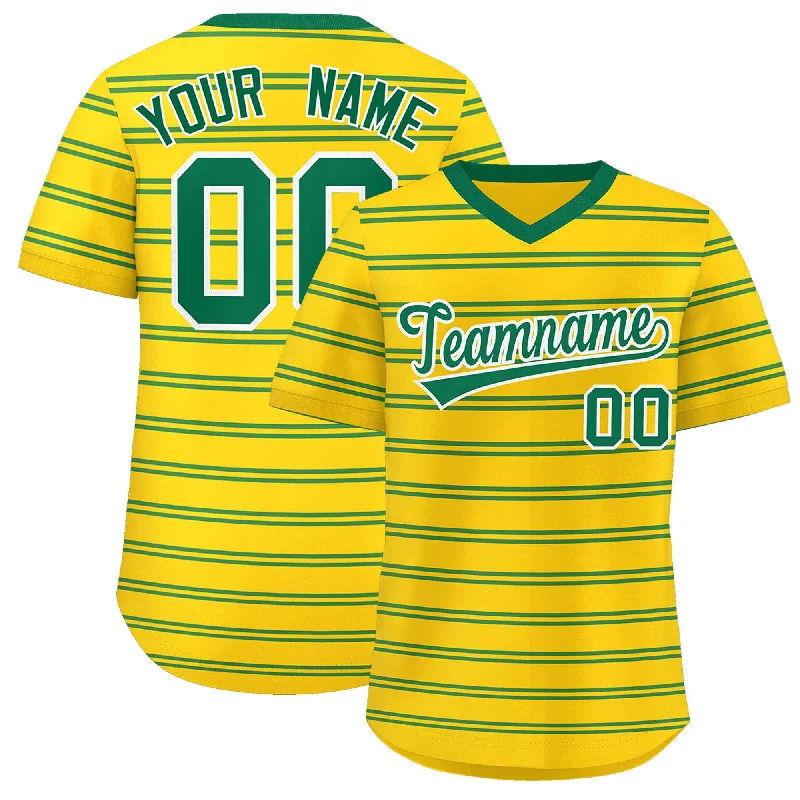 Custom Gold Kelly Green Personalized Horizontal Stripe Authentic Pullover Baseball Jersey Youthful Men's Pop