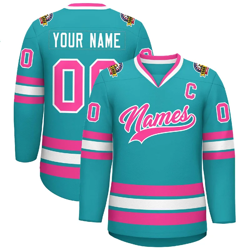 Custom Aqua Pink-White Classic Style Hockey Jersey Sporty Men's Athleisure 