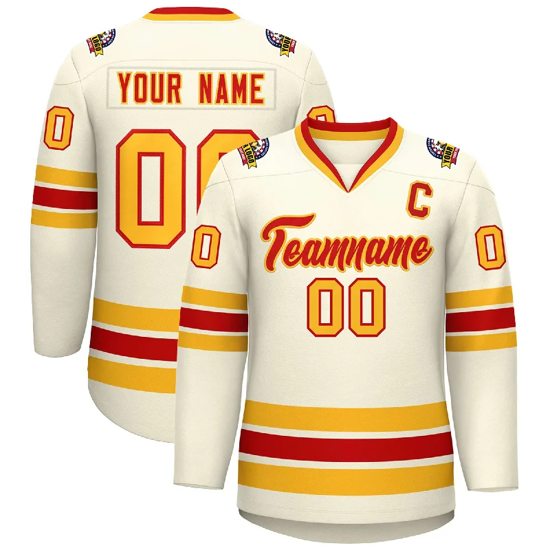 Custom Khaki Red-Gold Classic Style Hockey Jersey Beach