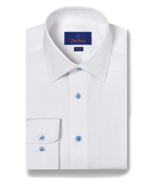 David Donahue White Dobby Herringbone Dress Shirt (Trim Fit) Artistic Men's Hand