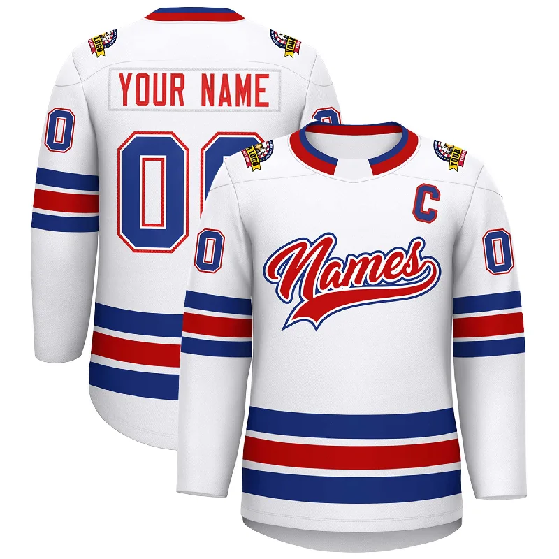 Custom White Red White-Royal Classic Style Hockey Jersey Laid