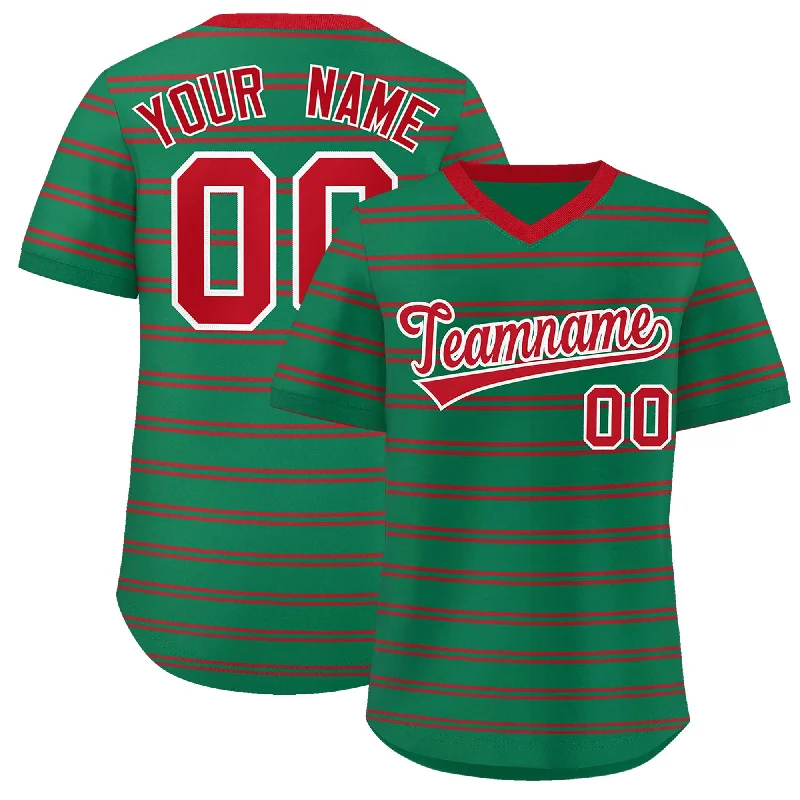 Custom Kelly Green Red Personalized Horizontal Stripe Authentic Pullover Baseball Jersey Trendy Men's Scandinavian