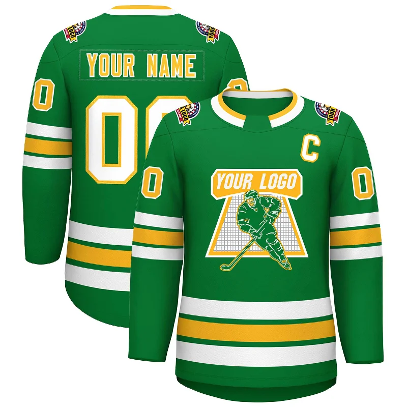 Custom Kelly Green Gold-White Classic Style Hockey Jersey Dynamic Men's Moto