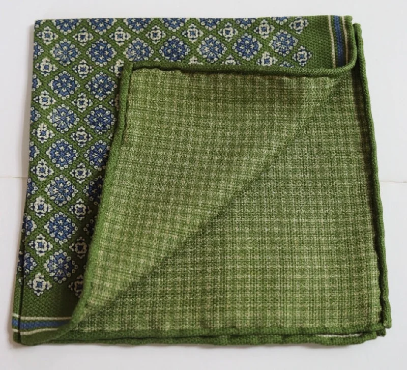 David Donahue Pocket Square - Olive Medallions/Plaid Trendy Men's Oversized