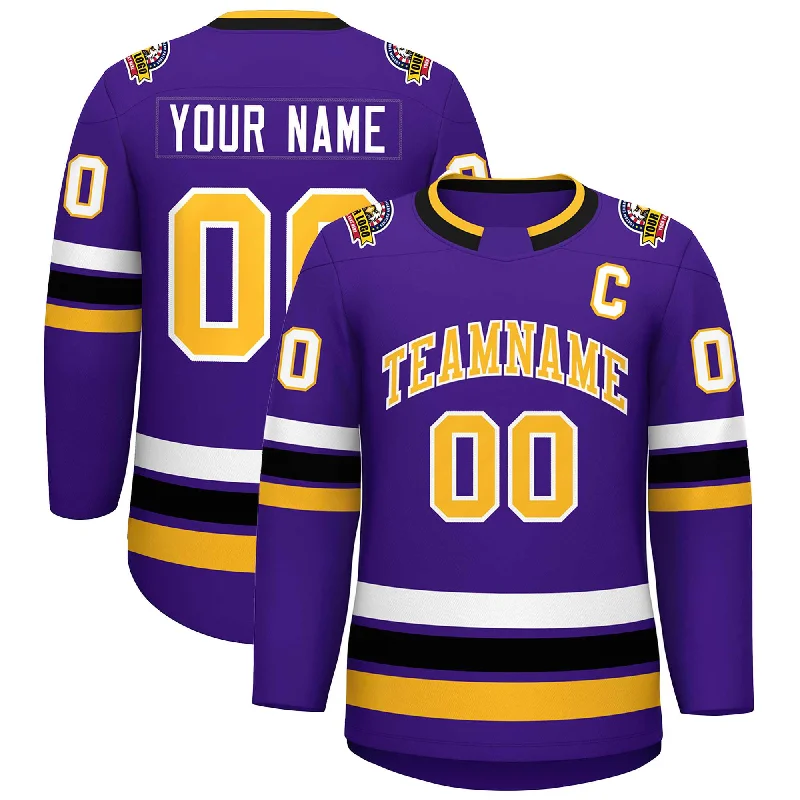 Custom Purple Gold-White Classic Style Hockey Jersey Earthy Men's Sustainable 