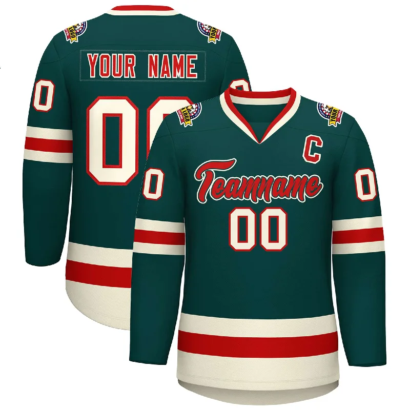 Custom Midnight Green Red Midnight Green-Khaki Classic Style Hockey Jersey Relaxed Men's Beach