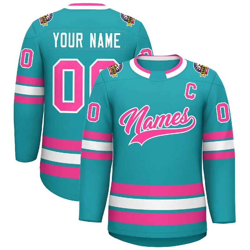 Custom Aqua Pink-White Classic Style Hockey Jersey Business