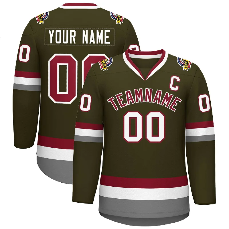 Custom Olive Crimson-White Classic Style Hockey Jersey Artistic Men's Avant